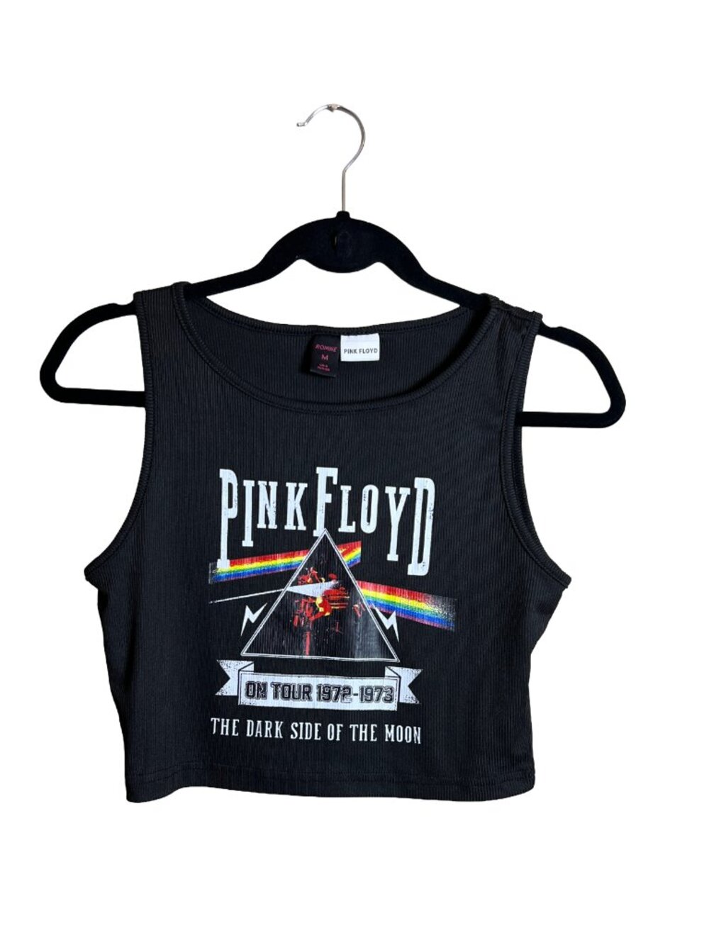 Pink Floyd Romwe Ribbed Crop‎ Top Black Goth Grunge M
